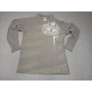 Machine Men's Gray Long Sleeve Skull Crown Graphic Waffle Shirt 2XL